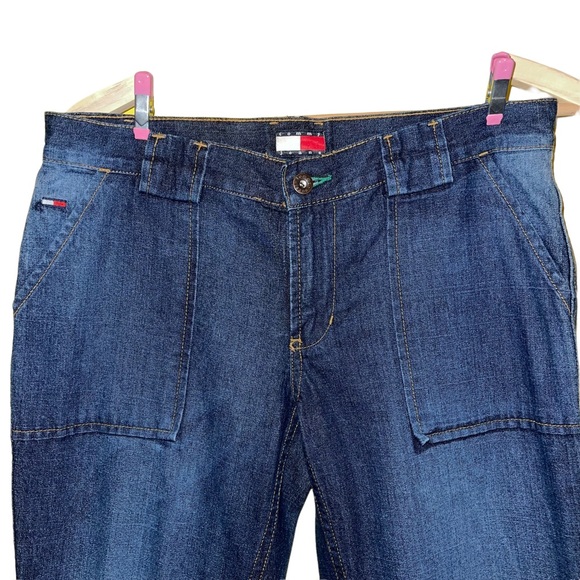 Tommy Jeans Navy Flare Med Wash Flip Button Back Pocket Size 7 Juniors Y2K - Picture 2 of 8